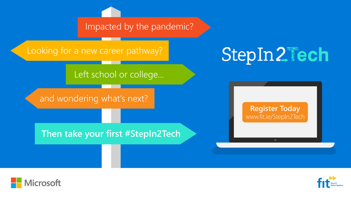 Microsoftirl's tweet image. We've partnered with @FastrackintoIT to help those displaced by the pandemic to #StepIn2Tech.
Online courses will empower participants to develop #digitalskills to succeed.
Register for free today: msft.it/6014VJ1H2