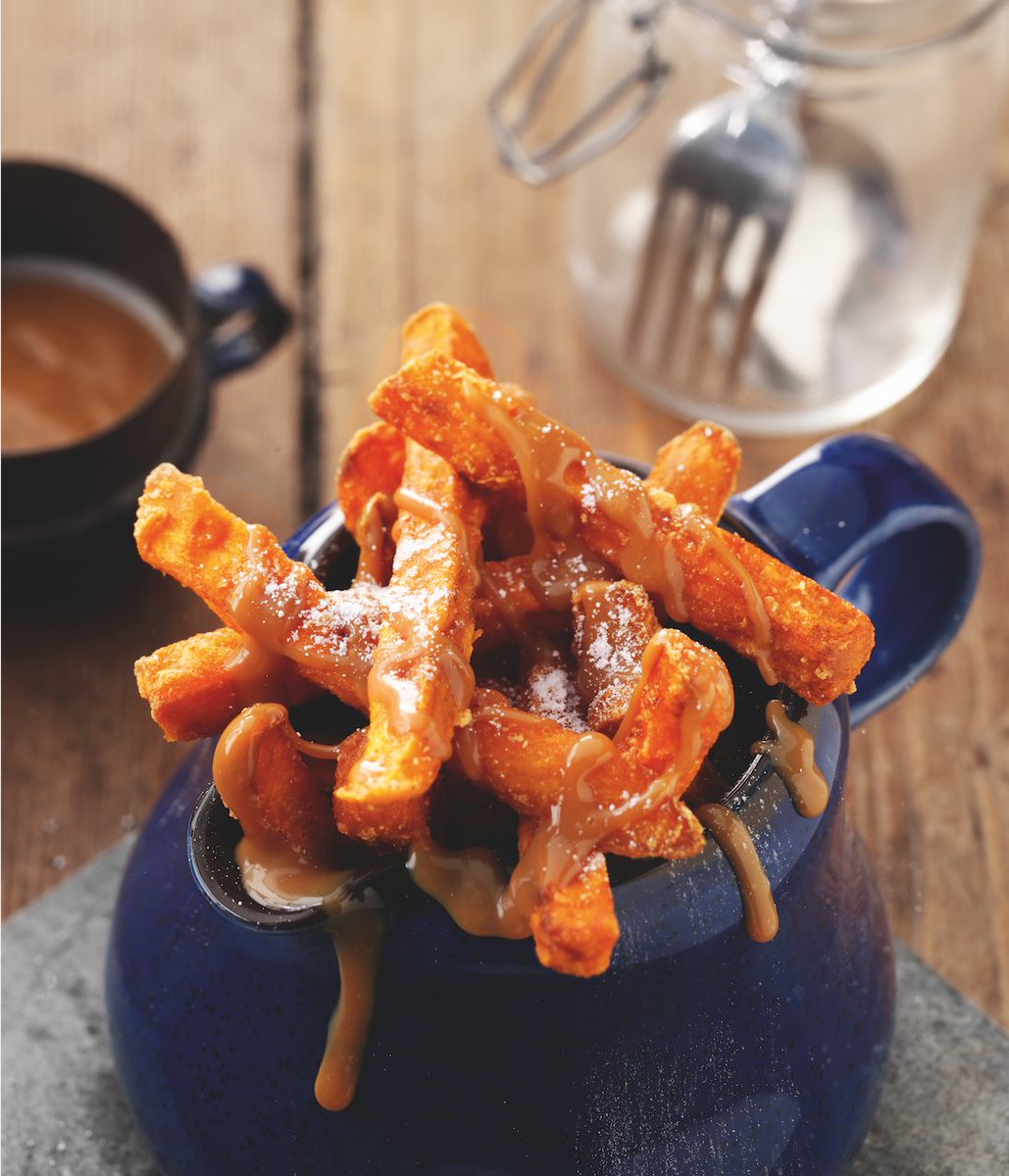Happy FRY-DAY everyone! Who fancies a sweet treat? 
Check out these sweet &amp; salty signature Sweet Potato Fries…

Sweet Potato Fries drizzled with a homemade salted caramel sauce finished off with a dusting of icing sugar 🤤

For more unique recipe inspo➡️ shorturl.at/ehzXZ