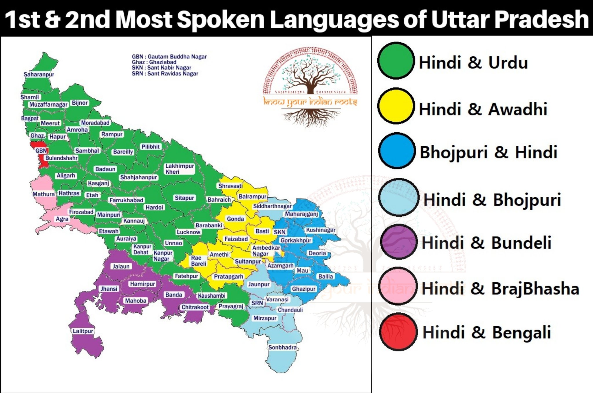 Up Map In Hindi Know Your Roots 在Twitter 上："1St & 2Nd Most Spoken Languages Of Uttar Pradesh  State. Note : The Data Has Been Prepared As Per 2011 Government Census Of  India #Bhojpuri #Brajbhasha #Bundeli #