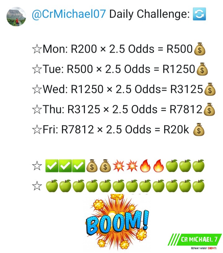 Good day Fam💚From nxt week Mon I will STRICTLY stick on the 2 Odds Daily Challenge.I won't be sharing any other slips midweek.I will only share more slips on weekends.I want to focus on the Daily Challenge &amp; see the possibilities that it has for us
RT if we're in this together💚
