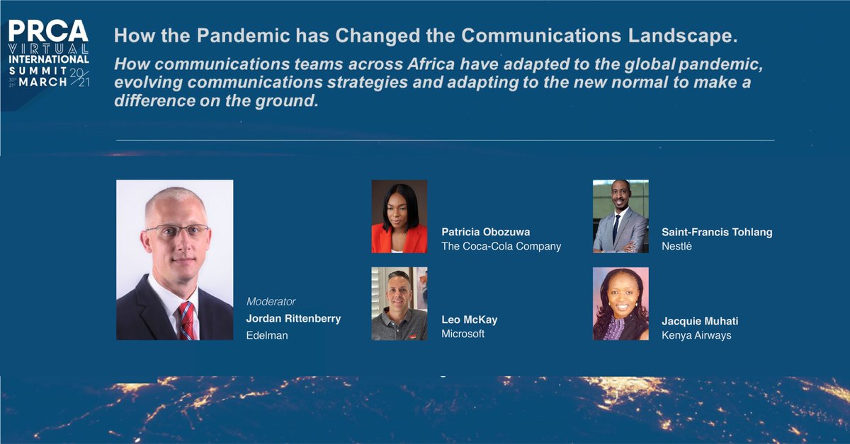 Can't wait to host this panel on #Africa at this year's 
@PRCA_UK International Summit. Incredible lineup with 
<a href="/patriciaobozuwa/">Patricia Obozuwa</a>, <a href="/LeoMckay/">Leo McKay</a>, <a href="/SaintFrancisT/">Saint-Francis</a> and more. #PRCAVirtualSummit