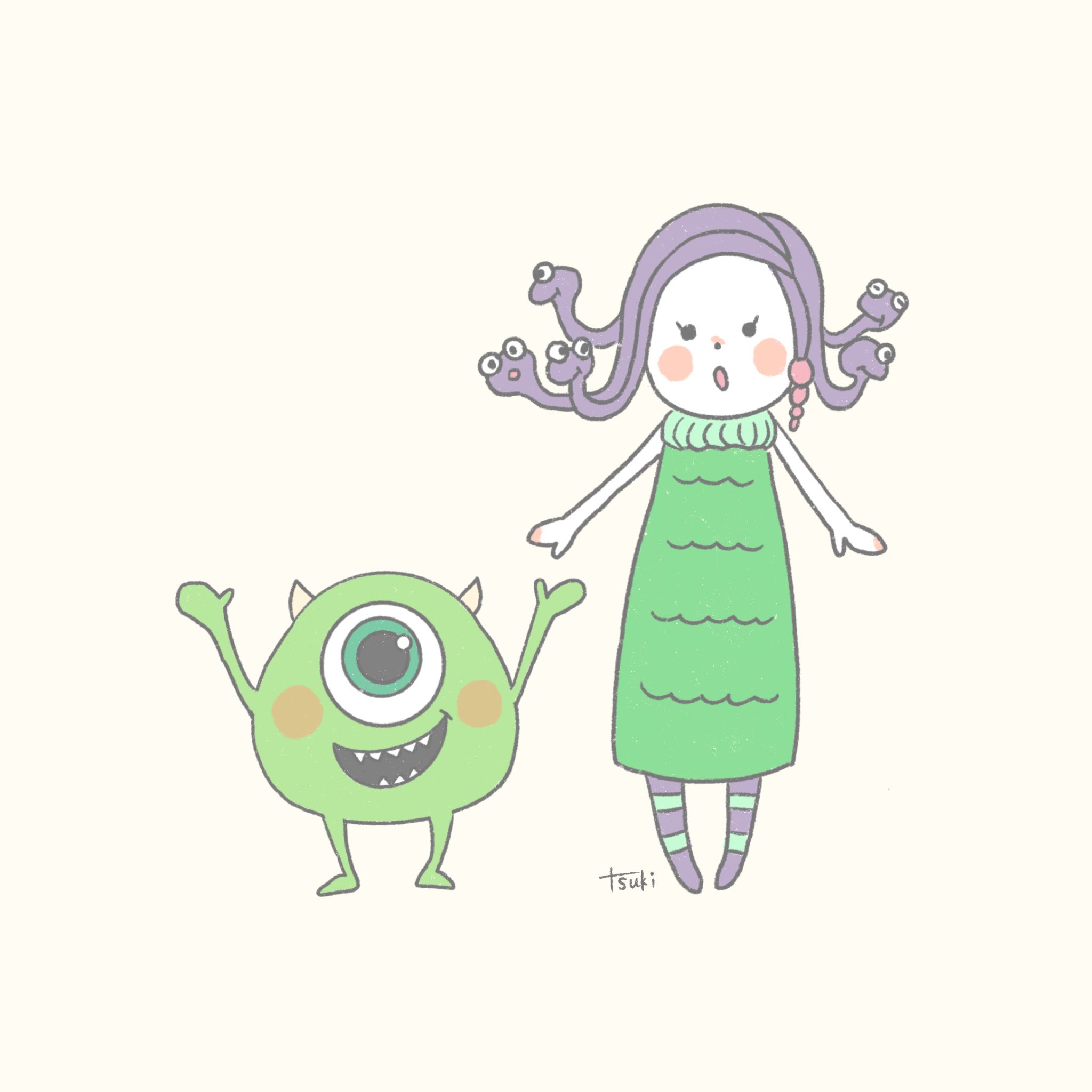 Tsuki リクエストありがとうございます モンスターズインクです 女の子をセリア風にしました イラスト イラスト好きな人と繋がりたい ゆるい絵 ゆるいイラスト ゆるかわ 癒し お絵描き フォローミー Illust ディズニーイラスト