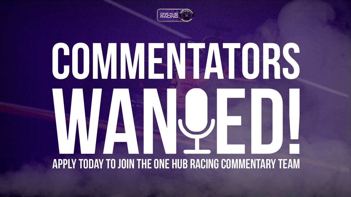 One Hub Racing 🏁 (@onehubracing) on Twitter photo Are you a commentator on PS4/5 who is free on Friday nights?
We are looking for people to join our very talented commentary team for Season 18. 🎙️
DM the league account or <a href="/JessGames95/">Jessica Ball</a>, if you are interested.
TAG someone below if you think they would be good at OHR.✅ Are you a commentator on PS4/5 who is free on Friday nights?
We are looking for people to join our very talented commentary team for Season 18. 🎙️
DM the league account or <a href="/JessGames95/">Jessica Ball</a>, if you are interested.
TAG someone below if you think they would be good at OHR.✅