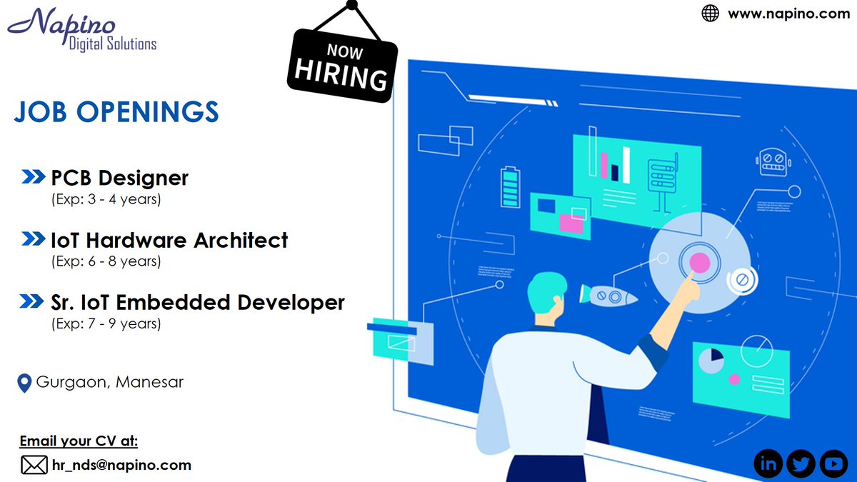 NapinoGroup's tweet image. Calling out for tech enthusiasts, PCB designers, #EmbeddedDevelopers, #HardwareArchitects with 3 - 10 years of experience.
Mail us: hr_nds@napino.com
For more details: bit.ly/3cnkzS9
#iamnapino #JobAlert #IoT #pcbb #Electronics #Electrical #Engineer #HardwareEngineer