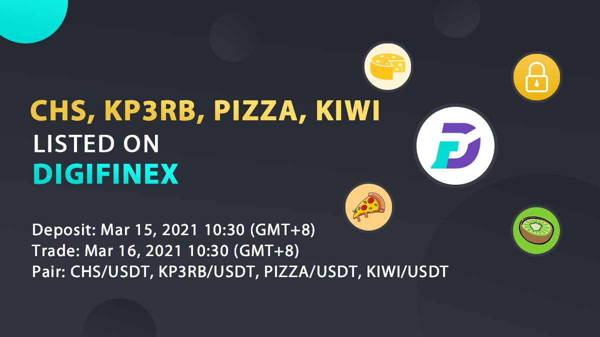 What's Up!! #CheeseGang🧀
⚠️New listing Alert⚠️
<a href="/cheeseswapbsc/">CheeseSwapBSC</a> <a href="/kp3rb/">Keep3r BSC Network - KP3RB</a> <a href="/Pizza_Finance/">Pizza Finance 🍕</a> @kiwifinance_bsc  will be tradable at <a href="/DigiFinex/">DigiFinex Global</a> . 🥳
🧀🔒🥝🍕
Starting March 15,2021 10:30(GMT +8) , Depositing will be  open🥳📈
And Starting March 16,2021 10:30 (GMT +8), You can trade them.