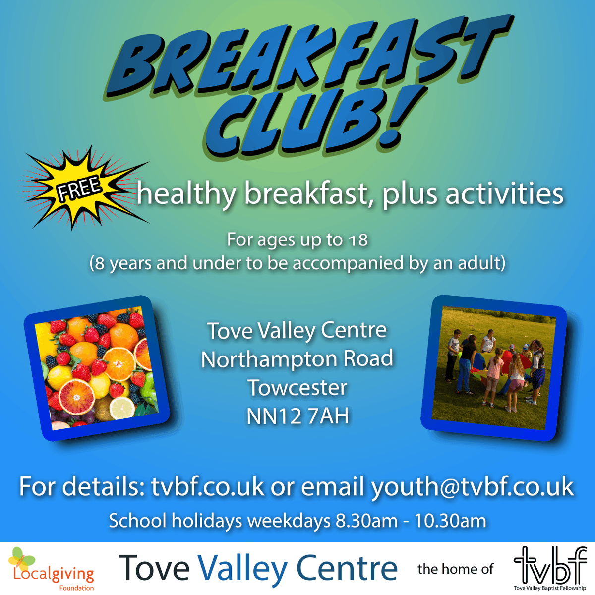 We're excited to share with you our breakfast club, the first event happening in our incredible new building! Head to tvbf.co.uk for details, or contact youth@tvbf.co.uk.