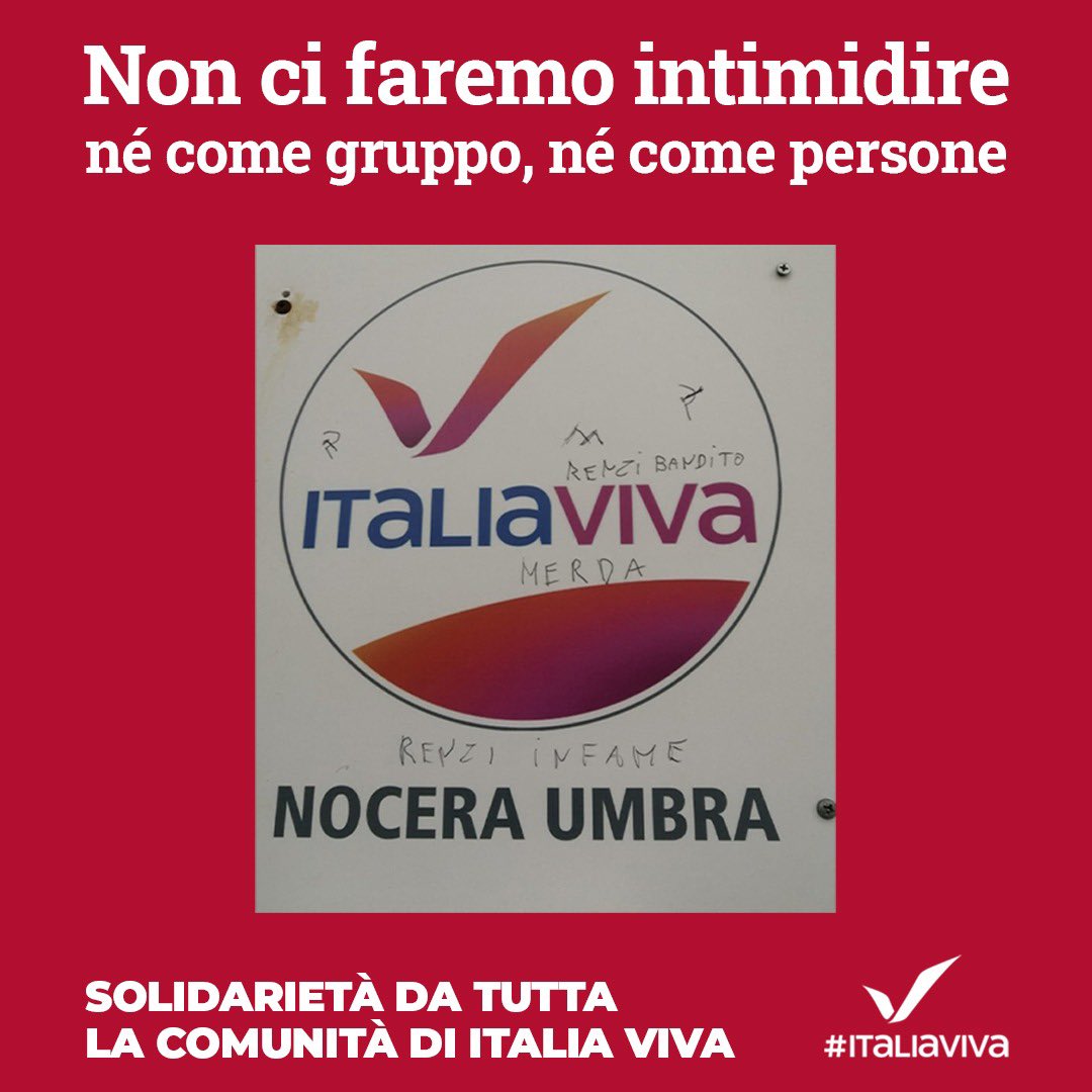 Ettore_Rosato's tweet photo. Imbrattata di scritte d’odio la targa della sede di @ItaliaViva Nocera Umbra a cui va la solidarietà della nostra comunità.Non ci faremo intimidire né come gruppo,né come persone.Contro gesti vili come questo rispondiamo con la passione di chi fa politica per le idee,a testa alta https://t.co/xhCtdsCDiE