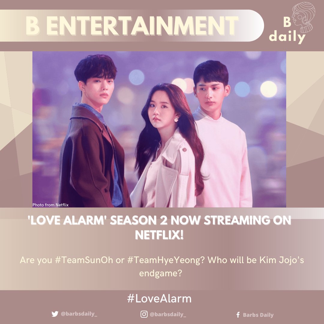 janismoises_'s tweet photo. The wait is over! Are you ready #TeamSunOh and #TeamHyeHyeong? 🤍

K-Drama adaptation of Webtoon ‘Love Alarm’ 2 is now streaming on Netflix starring Song Kang, Kim So Hyun and Jung Ga Ram. 
#LoveAlarm
#BEntertainment https://t.co/5Mw15vmUOT