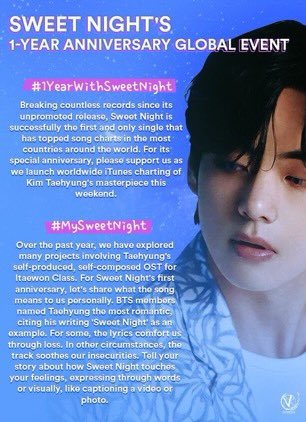 TheKTHDaily's tweet photo. 3 hours to go till we celebrate Sweet Night One Year Anniversary 💜

Join our global song charting in appreciative celebration and share how beloved Taehyung has touched your heart through his healing music

#/1YearWithSweetNight
#/MySweetNight
#/태형이의_SweetNight_1주년축하해 https://t.co/OXLmVg29Ny