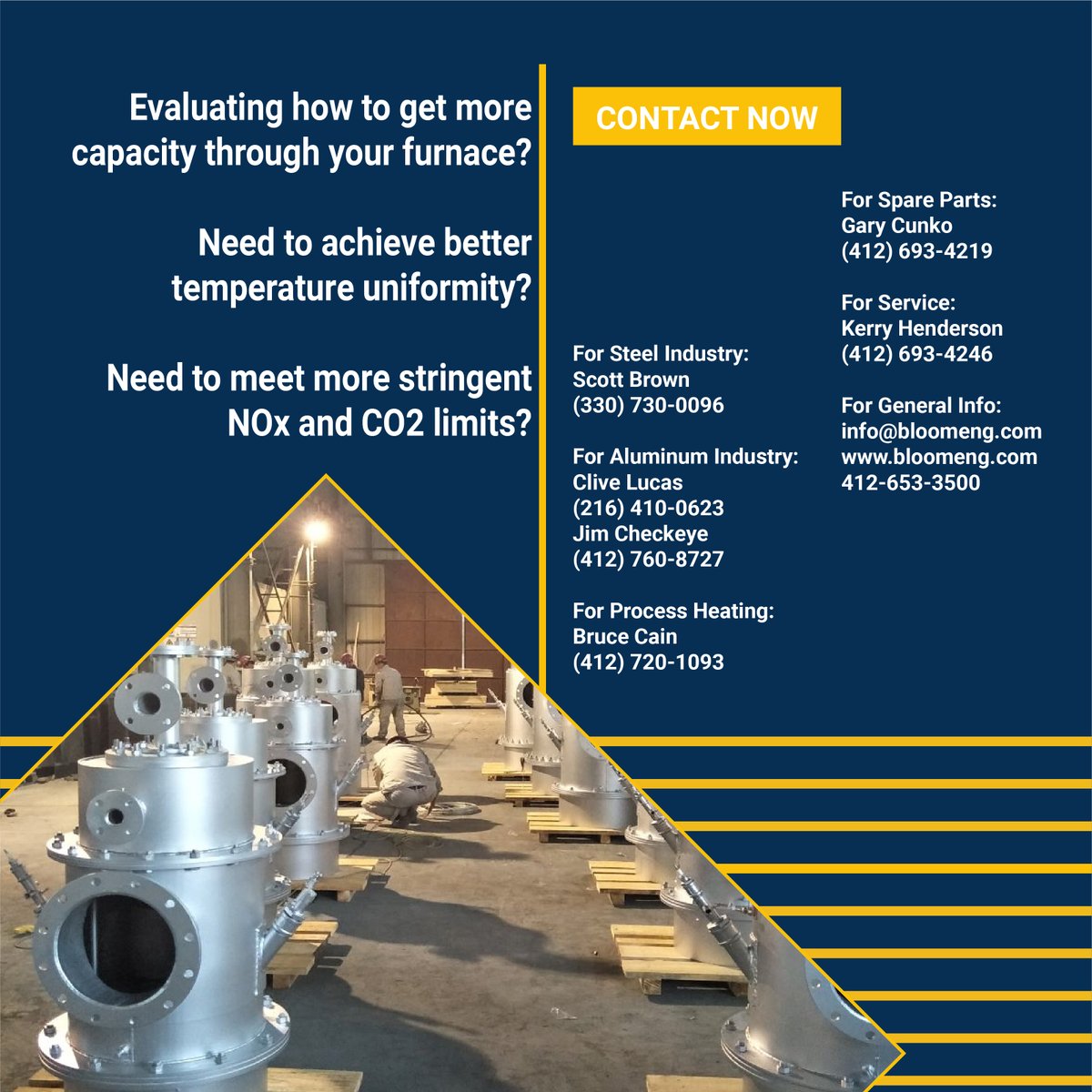 BloomEngCo's tweet image. Get Ready for your Equipment Upgrade? Contact Us Right Now! #bloomengineering #burners #combustion #steelindustry #aluminumindustry #processheating #service #spareparts #industrialburner #industrialcombustion #industrialengineering