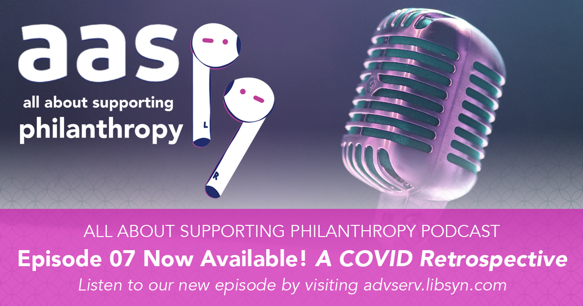 advserv's tweet photo. This month marks a full year of advancement services professionals managing fundraising operations during a global pandemic. Join us for a special retrospective episode!  https://t.co/iuGu6Vbn2R https://t.co/2fQeLY4lq3