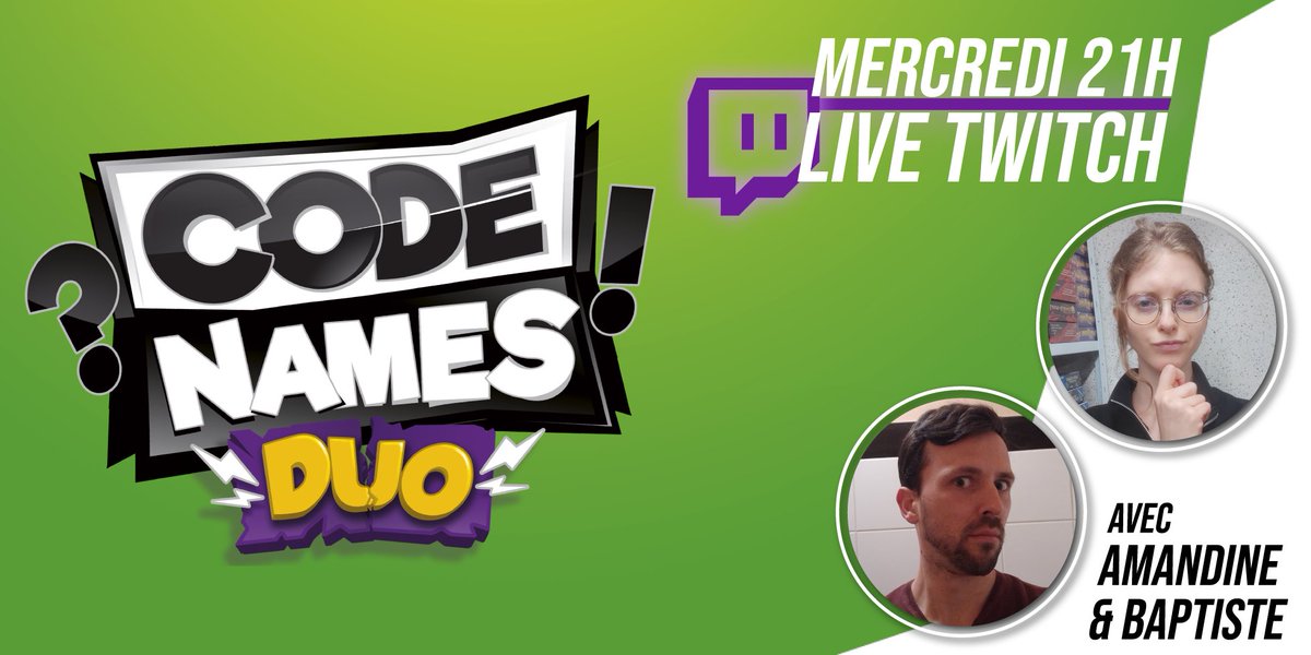 IELLO_France's tweet photo. 📅 À vos agendas !
Mercredi prochain, nous avons le plaisir d'accueillir Amandine et Baptiste - @LePasseTemps31 sur notre chaîne #Twitch pour jouer à #Codenames Duo !
Suivez notre chaîne Twitch pour ne pas manquer le RDV : https://t.co/Kfhy0P6IaP
#JDS #J2S #IELLO #CodenamesDuo https://t.co/WP3tALCFAB