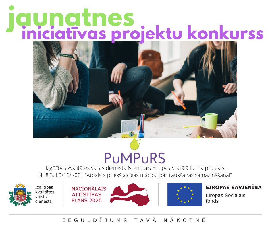 Aicinām iesniegt jaunatnes iniciatīvas projektus mācību motivācijas palielināšanai. Plašāka informācija:  ieej.lv/tHB2e