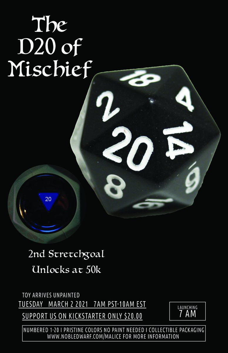 NobleDwarf's tweet photo. The D20 of Mischief is our second stretch goal. Don't miss your chance to back! Give it a shake, and go for the crit!

#Kickstarter: https://t.co/sCohrh85DE

#RPG #LARP #DnD #tabletop #design #kickstartercampaign #crowdfunding https://t.co/jgQHQHChuK