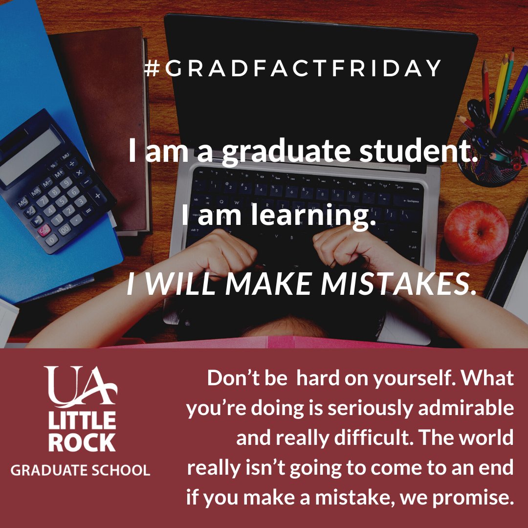 UALRGradSchool's tweet image. Happy Friday! Check out our latest grad school tip for graduate students. Apply today and use code GRFREE7 to waive the application fee. Follow us on Twitter at UA Little Rock Graduate School.
#GradFactFriday
