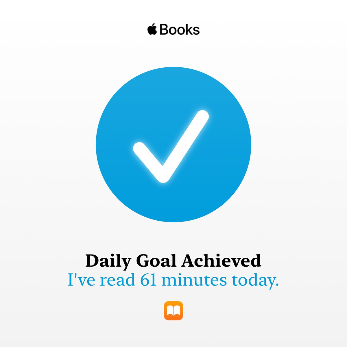 Nmoaibed's tweet photo. I’ve reached my daily reading goal. Set your own reading goals on Apple Books: https://t.co/djCT3R2e8r https://t.co/dUAyAVfREp