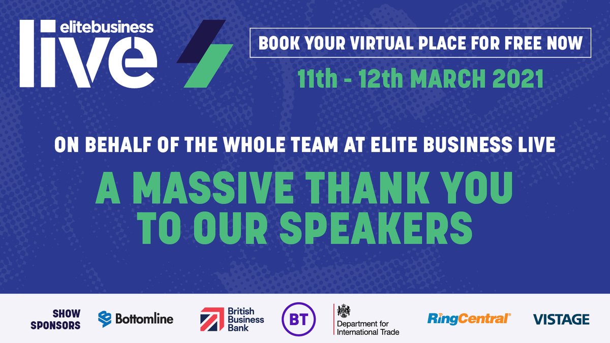 elitebizevents's tweet image. Our speakers have been absolutely show stopping this year. Their inspiring stories, impeccable market knowledge and infectious personalities have made Elite Business Live what it is so we just wanted to say a very big thank you to you all.

#EBL2021 #Entrepreneur #Speaker
