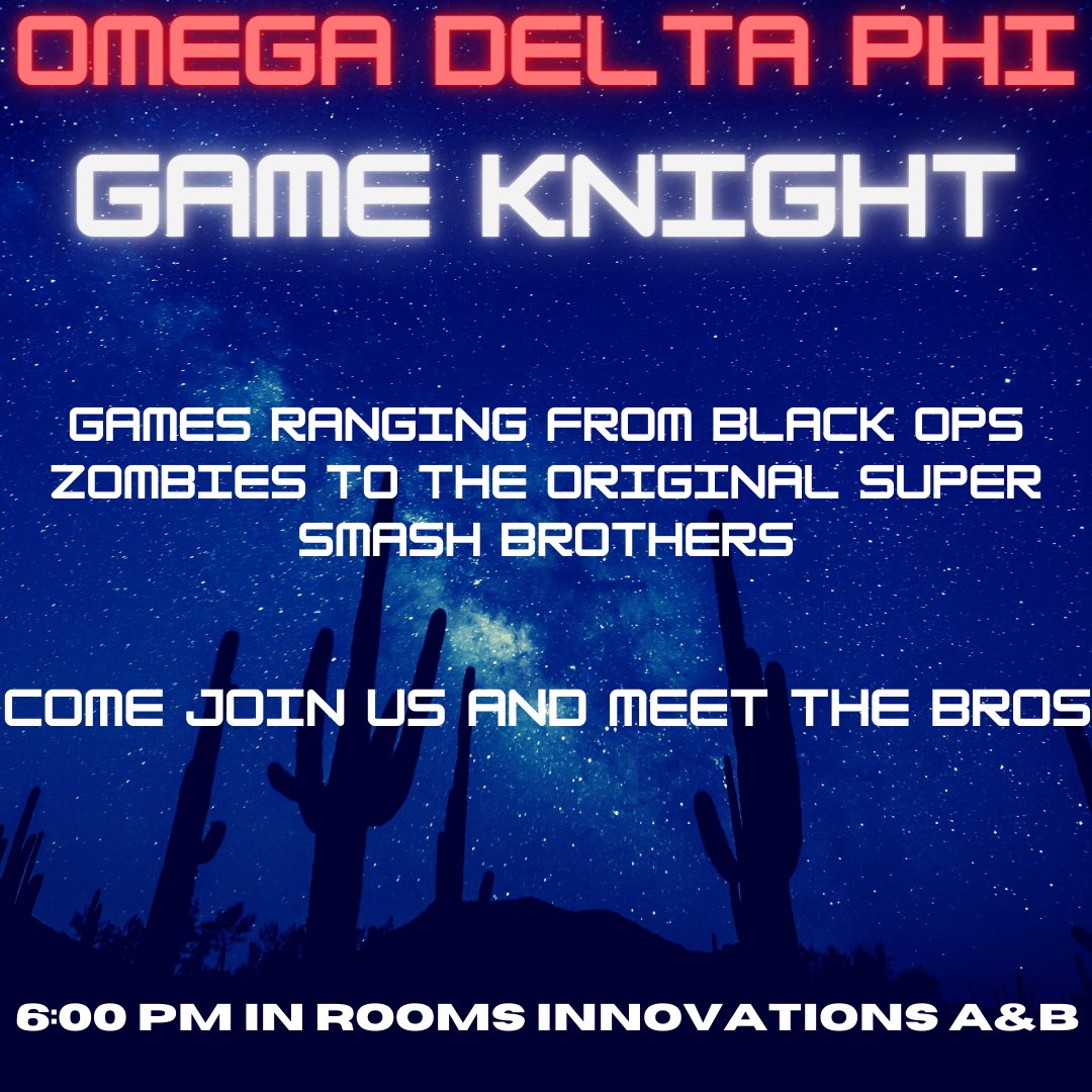 Our game night is tonight! We had to change rooms from the Pride room to Innovations A&amp;B! We will start at 6pm. Join us and get to know the bros! #tamuc #tamuc21 #tamuc22 #tamuc23 #tamuc24 #odphi <a href="/TAMUC_FSL/">TAMUC_FSL</a> <a href="/TAMUC_MGC/">TAMUC MGC</a>