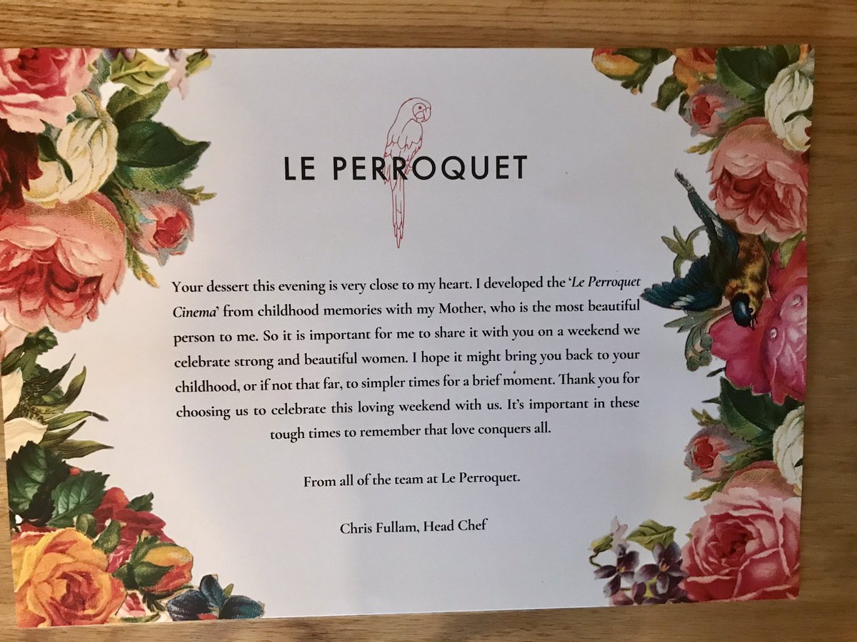 What a lovely treat to get from Chef @ChrisFullam1992 at @leperroquet_dub Starters and desserts along with rack of pork and lemon sole. Looking forward to cooking this over the weekend. Thank you Chris #gift