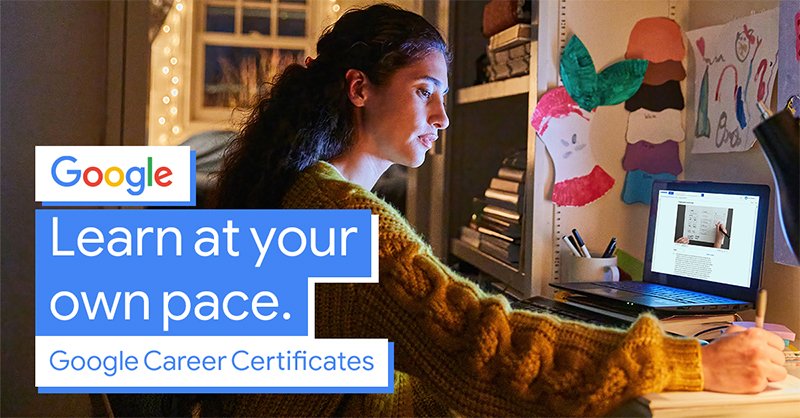 Google's tweet photo. Google has launched new Career Certificates for in-demand jobs in project management, data analytics, UX design, and Android development. Learn more. #GrowWithGoogle