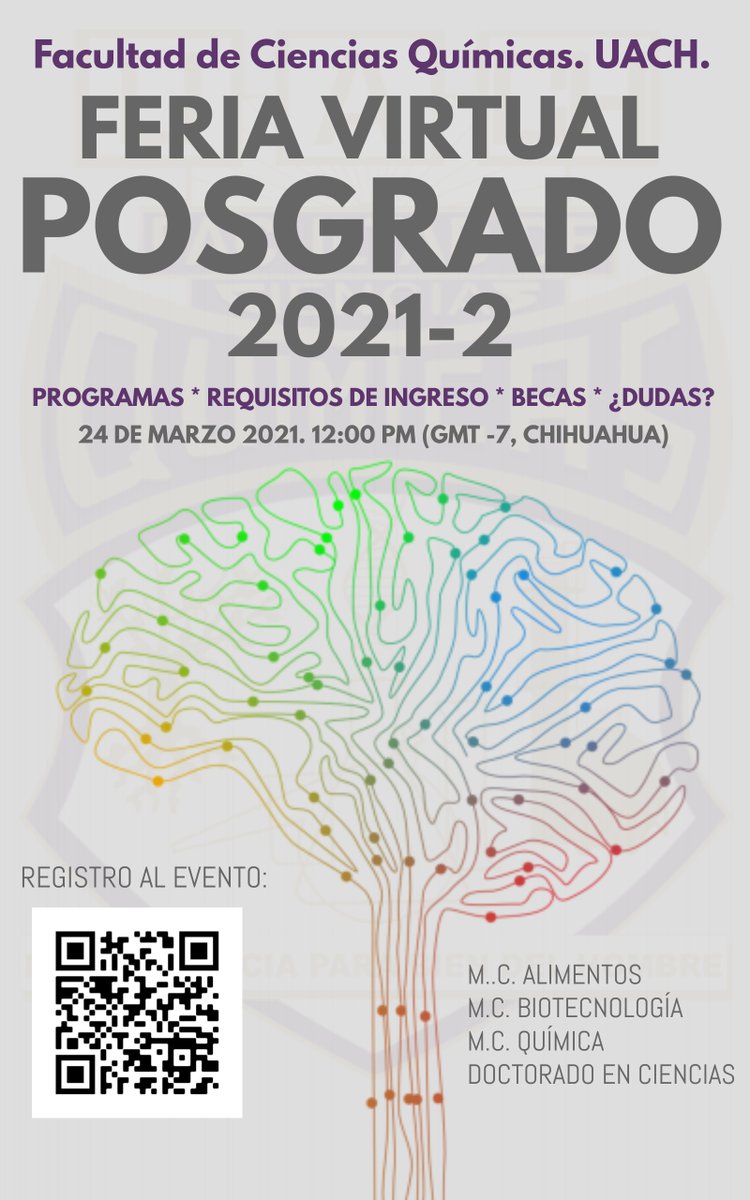 PosgradoFCQUACH's tweet photo. Próxima Feria Virtual para ingreso al #Posgrado 2021-2. Estudia tu Maestría en Ciencias en Química, Biotecnología o Alimentos o un Doctorado en Ciencias con nosotros. Programas reconocidos en el #PNPC. https://t.co/QbUFWt6b5k