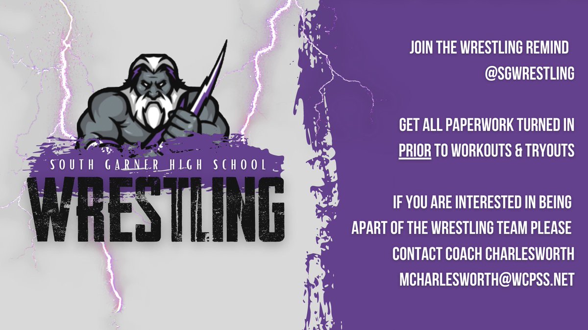 SGWrestle's tweet photo. Interested in Wrestling at South Garner? Connect with 
Coach Charlesworth today! #TitanUp #TitanWrestling #letgooo https://t.co/oqexQ0qNQl