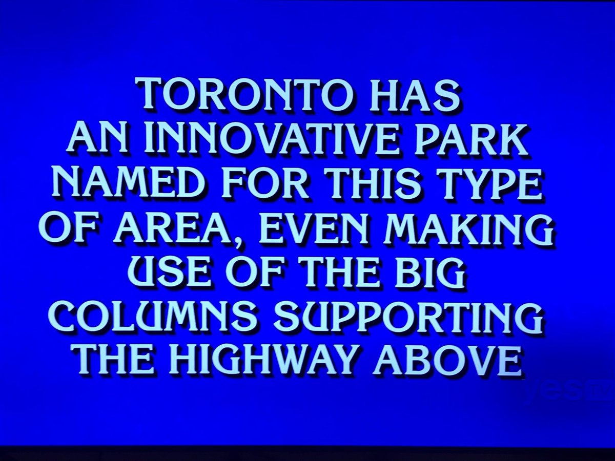 WaterfrontBIA's tweet photo. What is Underpass Park!!

Amazing Toronto appearance on Jeopardy! (HT @urban_asher) https://t.co/MN2S3Fqc2a