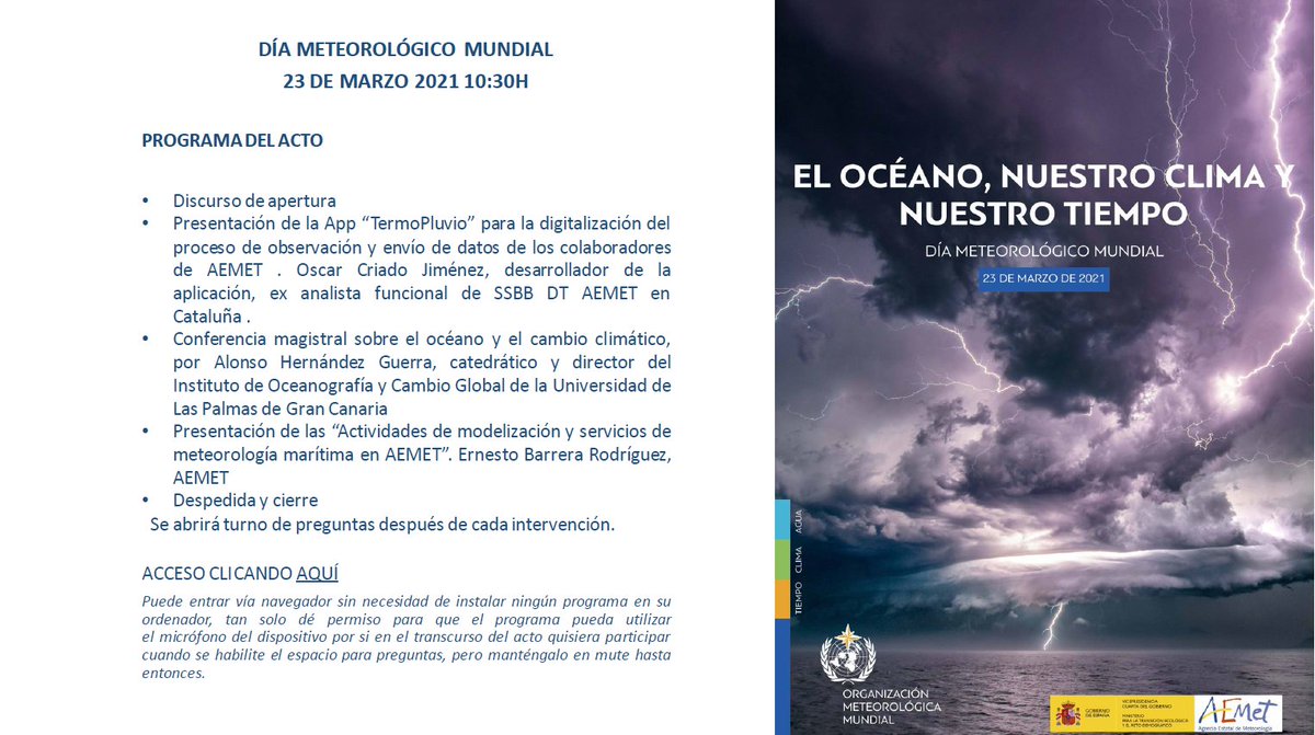 ¿Quieres acompañarnos en la celebración del Día Meteorológico Mundial #DMM2021?
El próximo #23M a las 10:30 sólo tienes que hacer click aquí👉teams.microsoft.com/dl/launcher/la…