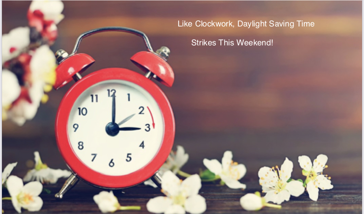 cesilds's tweet photo. Don't forget to Spring your clock Forward Saturday night! https://t.co/5l12pA0bgp
