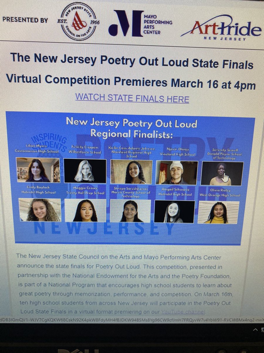 MsZezza's tweet photo. #PoetryOutLoud state finals are Tuesday, March 16th! Check out Emily on their YouTube channel. #HomeDelProud #NJPOL #letsgo @HolmdelHS https://t.co/aXFwi89T18