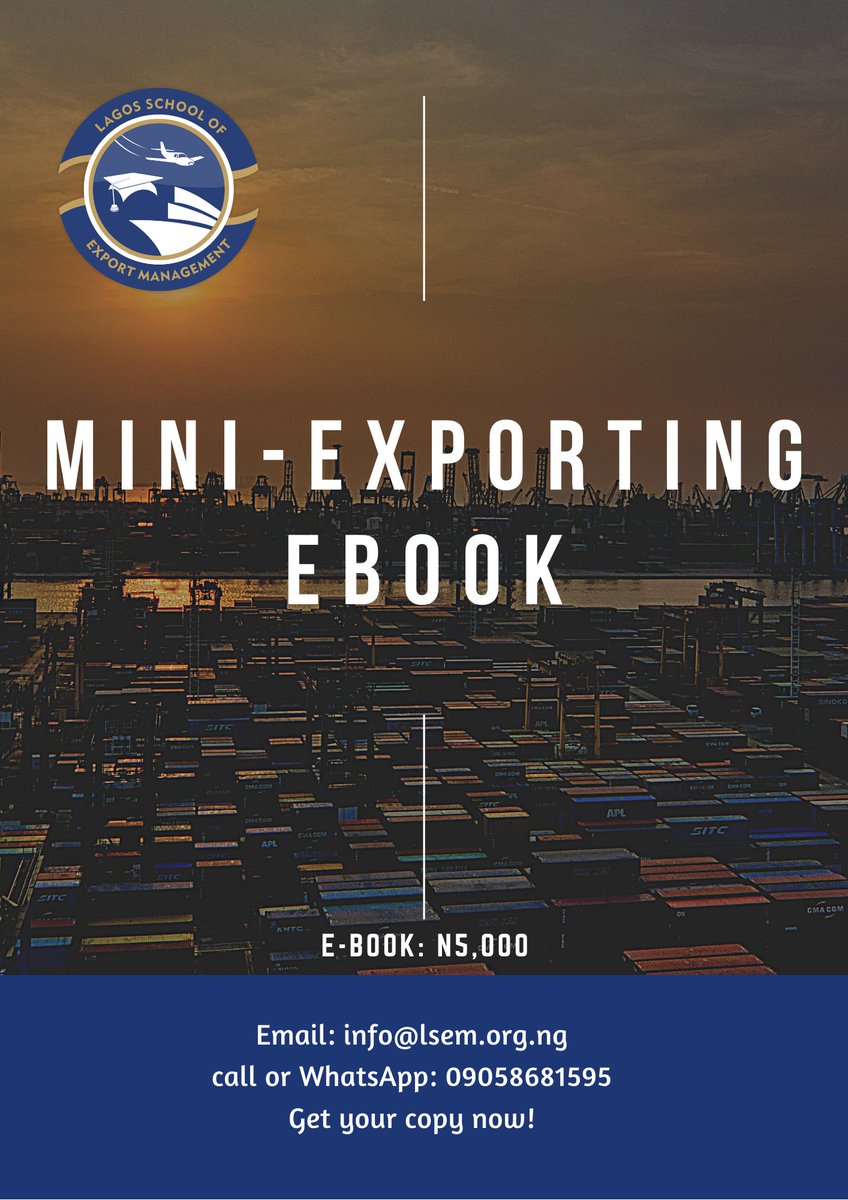 lsemedc's tweet photo. Do you know with just N5000 you could have a deep knowledge of how to start export business on small scale level? 

Yes! You can achieve this through our Mini-Exporting Ebook!
The book contains all necessary things you need to know about export business! https://t.co/nUYn2rrxyN