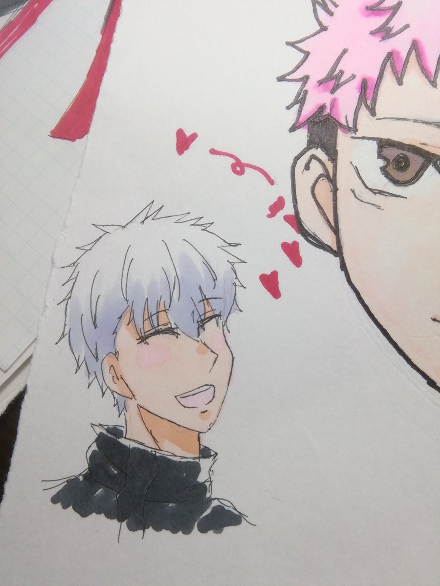 まく ゆうじか尊すぎて顔が3面相の五条悟の図 泣く とにかく好き 呆れる かっわいい もっと上手く書いてより尊みをましたい イラスト イラスト初心者 呪術廻戦 五条悟 五条先生 虎杖悠仁 五悠 軽め