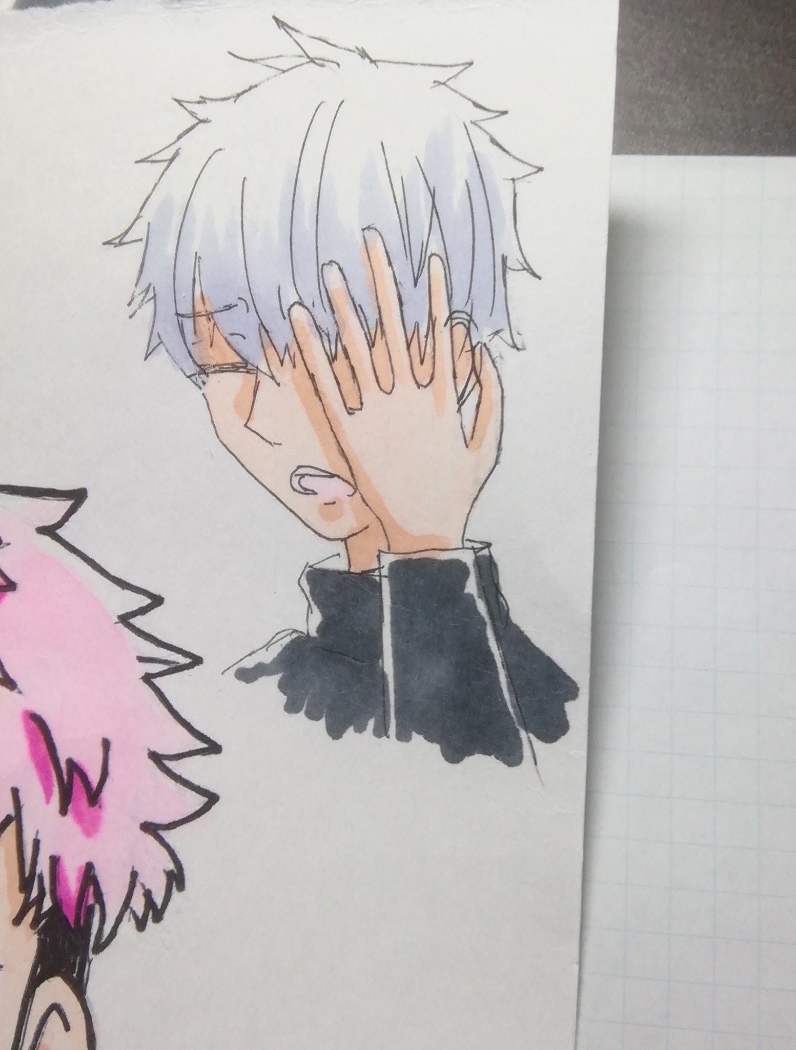 まく ゆうじか尊すぎて顔が3面相の五条悟の図 泣く とにかく好き 呆れる かっわいい もっと上手く書いてより尊みをましたい イラスト イラスト初心者 呪術廻戦 五条悟 五条先生 虎杖悠仁 五悠 軽め