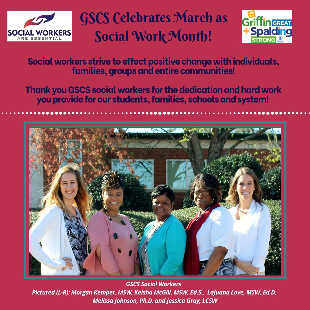 March is Social Work Month! Social workers are often unsung heroes but they play an essential role in helping people from all walks of life & backgrounds to live life to the fullest. Thank you @GriffinSpalding social workers for all you do! #SocialWorkMonth #SocialWorkIsEssential