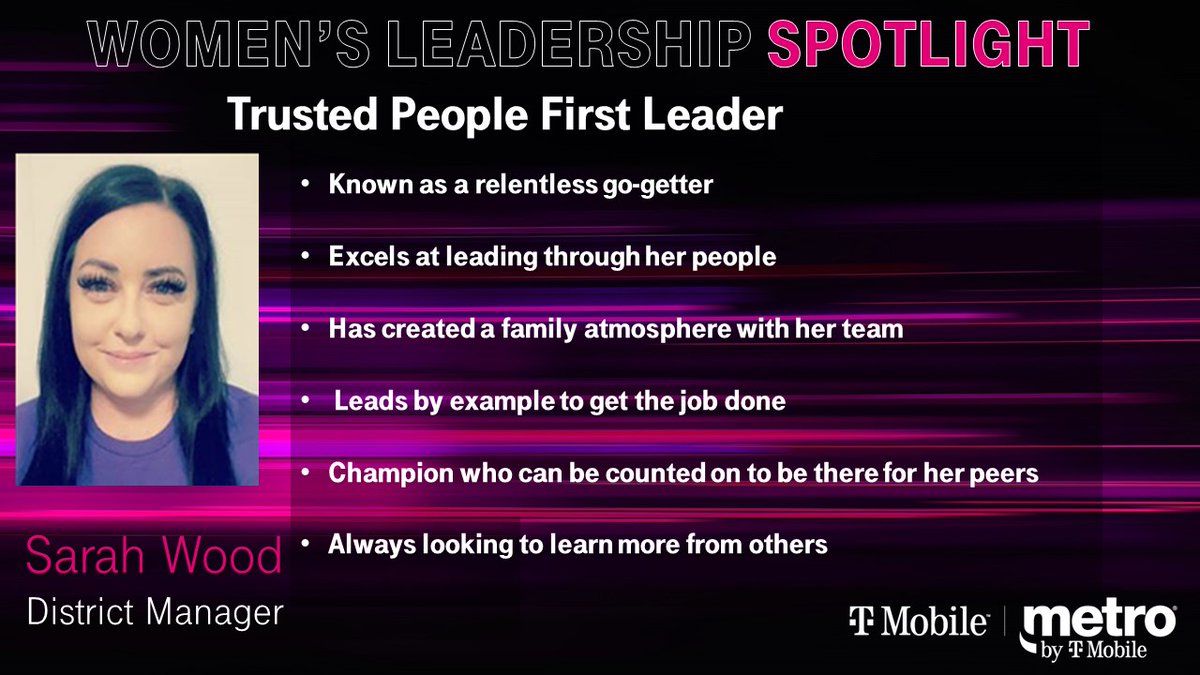 For this week’s Women's Leadership Spotlight I am pleased to recognize one of our talented @metrobytmobile District Managers <a href="/sarahjwood15/">sarah wood</a> from Tampa, Florida. Check out how she is leading and inspiring those around her #WomensHistoryMonth