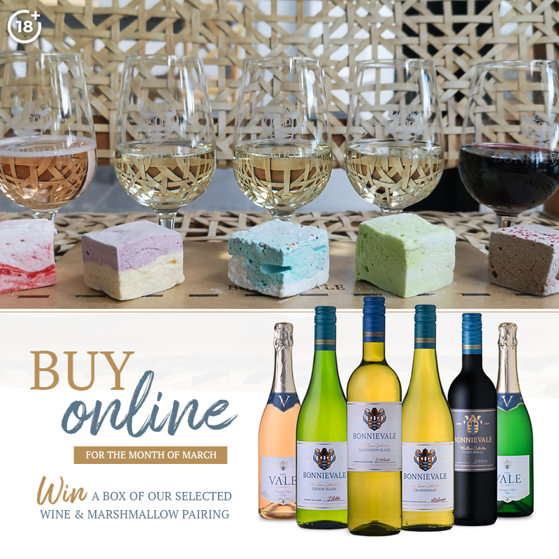 Buy ONLINE in the month of March and stand a chance to WIN!!🥂📢

Two lucky winners will each be winning a box of our selected wine &amp; marshmallow pairing.

Order online at: bit.ly/2PY7qYn

Ts&amp;Cs Apply
#bonnievalewines #win #wine #celebrate #Pairing #marshmallow