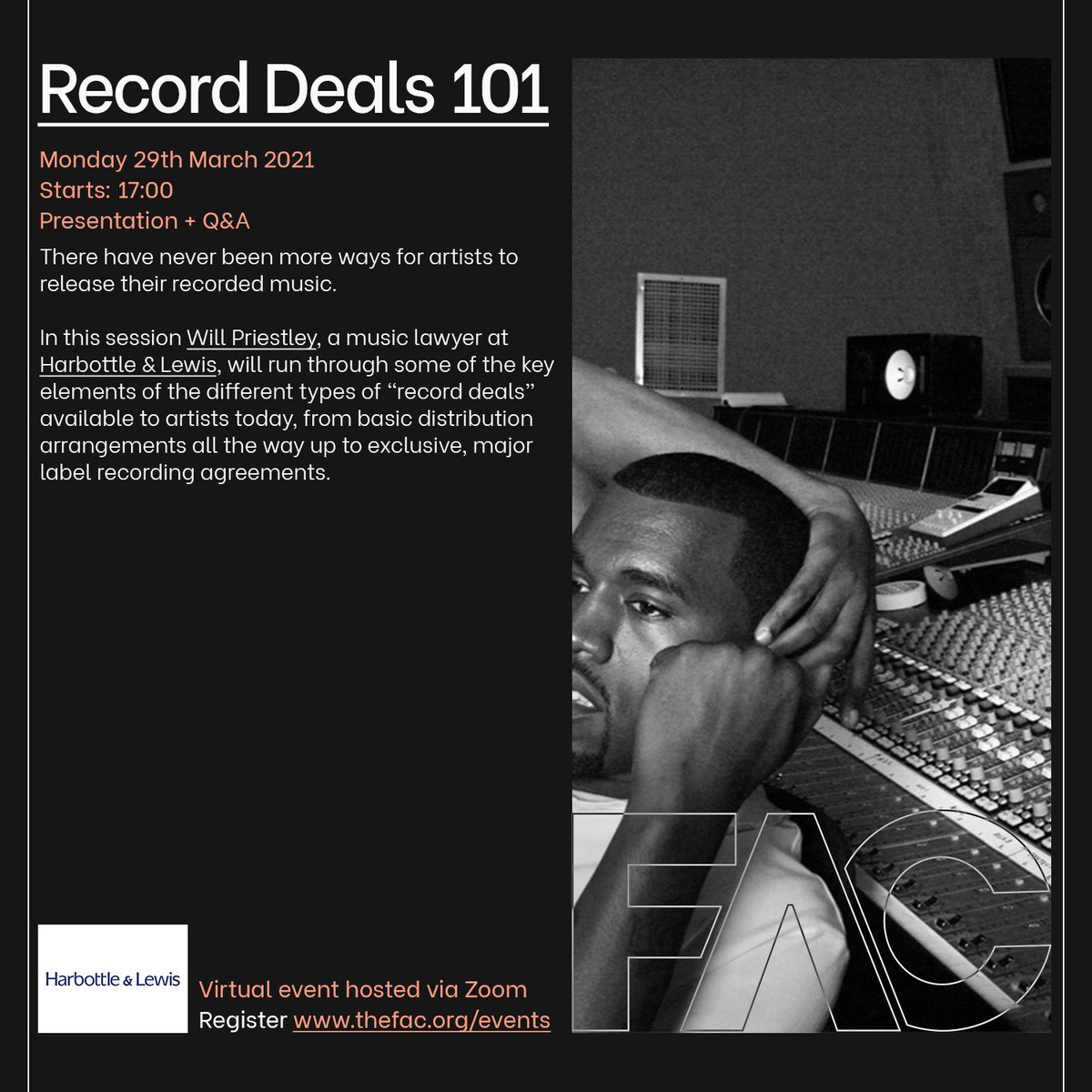 FeaturedArtists's tweet photo. Join us for a webinar with Will Priestley of Harbottle &amp; Lewis to learn about the basics of record deals available to artists today.😎🎉

Get your FREE ticket here: https://t.co/YZas8iNyUH https://t.co/0RpNMDE40Q