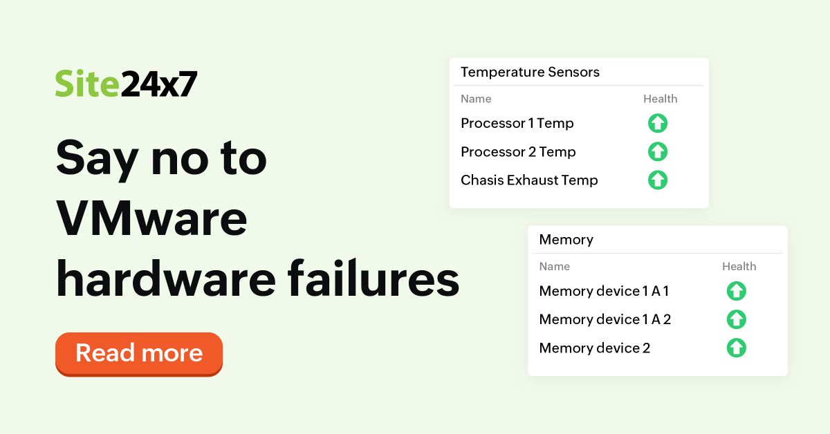 Site24x7's tweet photo. Don’t let your VMware environment go down due to simple hardware issues. Monitor all your hardware sensors continuously and save them from the erratic host and virtual machine behavior. 

https://t.co/faRc7iXYRZ

#vmwarecloud #vmware #vmwarevsphere #vmwareinfrastructure https://t.co/iFiPNBepDV
