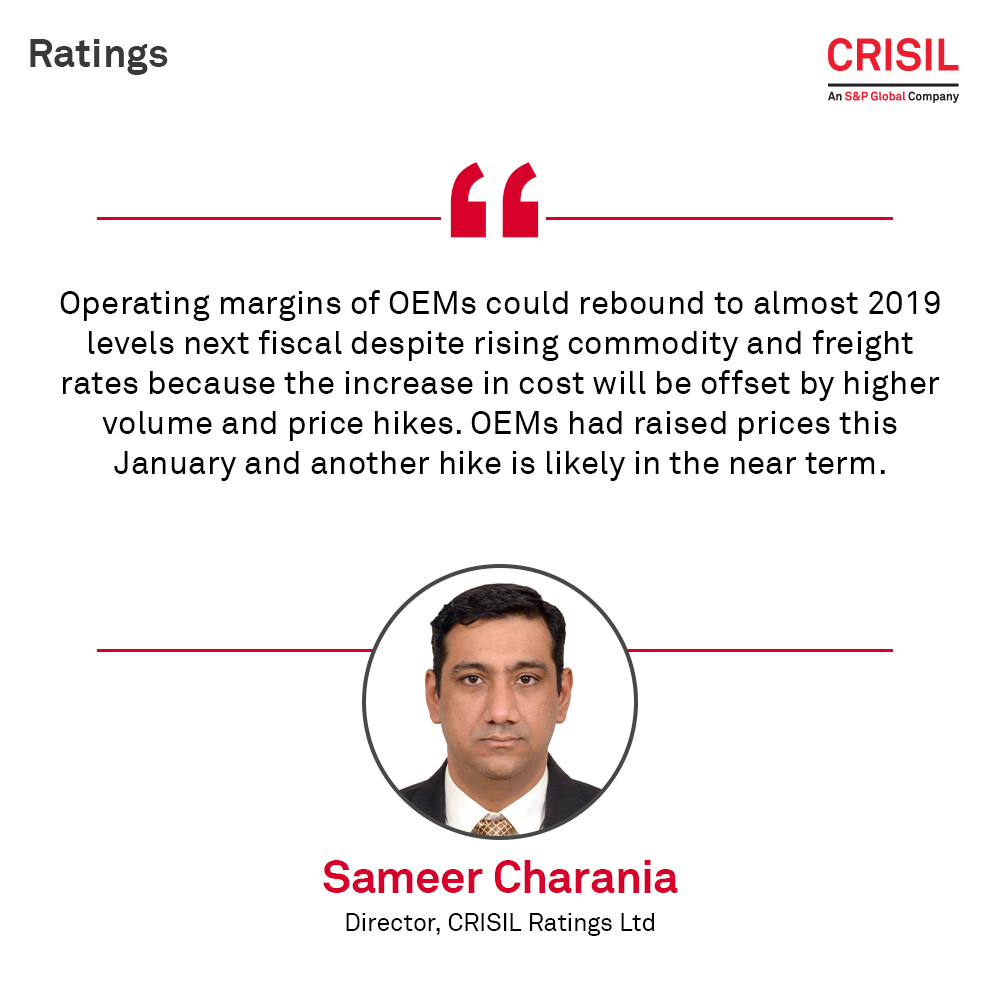 CrisilLimited's tweet photo. Sameer Charania, Director, CRISIL Ratings Ltd, expects #OperatingMargins of #OEMS to rebound to 2019 levels next fiscal. Which factors could drive this rise? To find out, download this recent #PressRelease at https://t.co/5djRPHVQL1 https://t.co/fCRaTN53Nu