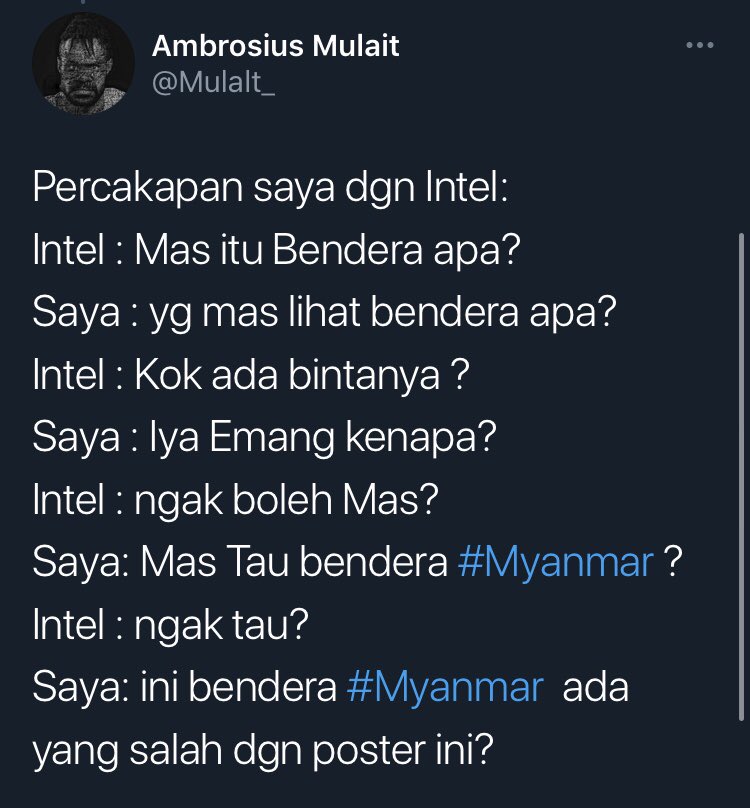 VeronicaKoman's tweet photo. Bgst ini kocak banget. Polisi suudzon sama Orang Papua yang pegang simbol bendera Myanmar 😭🤣🤣 https://t.co/desTV2o5XP