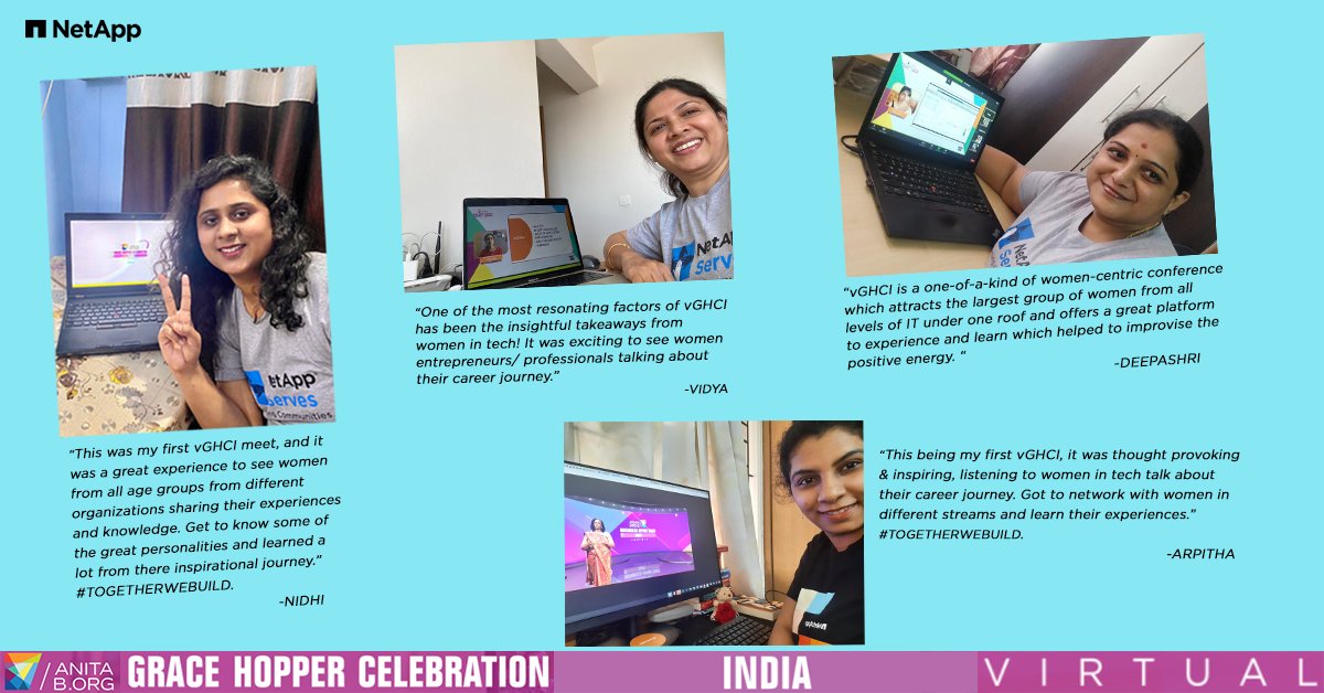 It was wonderful learning across the 4 days #vGHCI event.
 
<a href="/AnitaBorg_India/">AnitaB.org India</a> <a href="/AnitaB_org/">AnitaB.org</a> #vGHCI #NetAppGHCI 
<a href="/NetAppWIT/">Women in Technology @ NetApp</a> <a href="/NetApp/">NetApp</a> <a href="/LifeAtNetApp/">Life At NetApp</a> <a href="/NetAppIndia/">NetApp India</a>