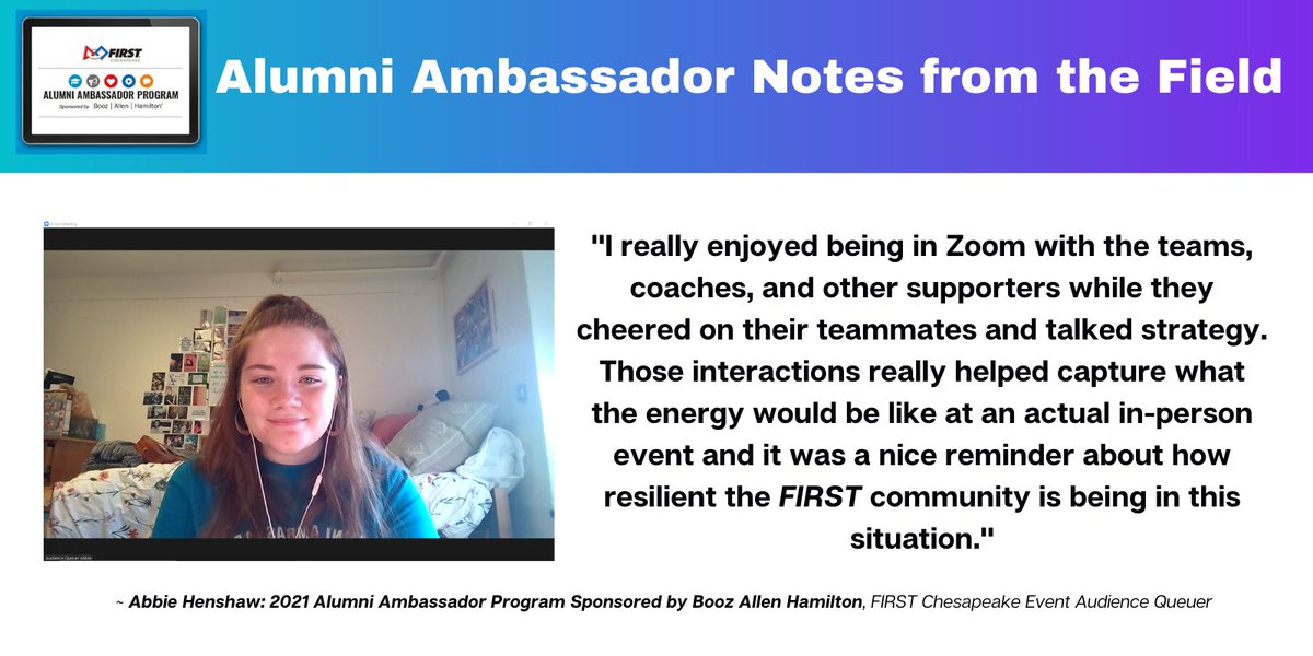Thanks <a href="/BoozAllen/">Booz Allen Hamilton</a> Hamilton for making the 2021 Alumni Ambassador Program possible! Here is a report from the field. #alumniambassadors #FIRSTalumni #firstinspires #STEM #firstrobotics #weloverobots #STEMeducation #firstchesapeake #LifeatBooz @LifeAtBooz
