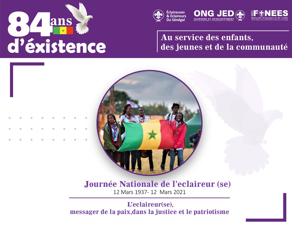 ONG_JED_SN's tweet photo. 12 Mars 1937 - 12 Mars 2021
Déjà 84 ans que nous existons et nous restons toujours prêts à servir
BONNE FÊTE 🥳⚜️ https://t.co/3z0fxTELxV