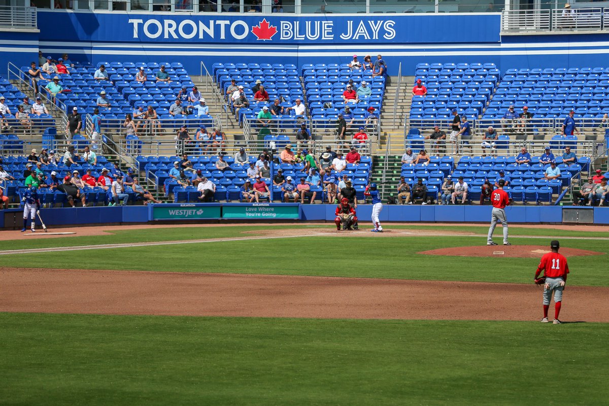 baseballcanada's tweet photo. It's CRAZY to think that the last time any of our National Teams played a game was OTD one year ago when our @BaseballCANJNT took on the #BlueJays in Dunedin.

🤞 we're back on the field soon!

#FlashbackFriday 

🇨🇦⚾️

📸 @AmandaFewer https://t.co/2dkXC9qvQI