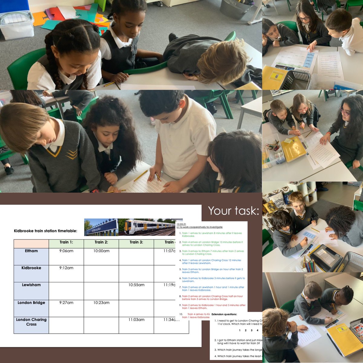 wingfieldschool's tweet photo. 3JD worked cooperatively to complete the blanks in the train timetable! Can you complete the timetable? ⏰ 🚆 #wingfieldmaths https://t.co/XGVEKf9LYJ