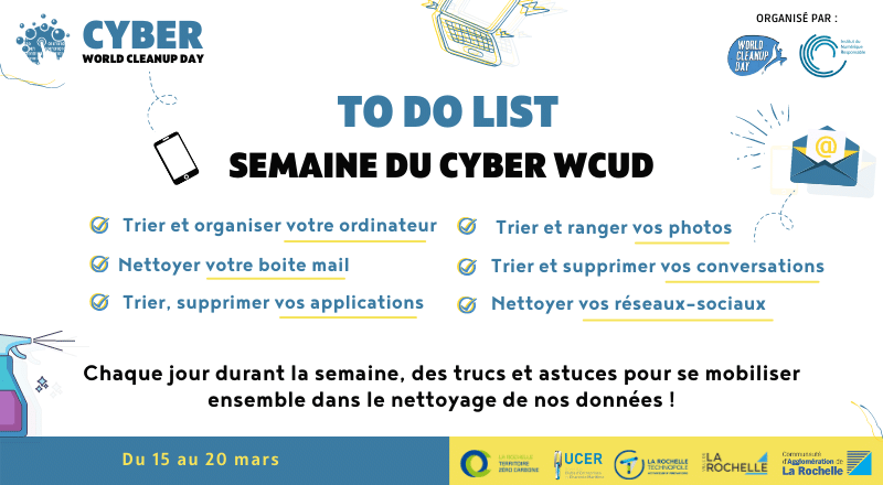 AggloLR's tweet photo. Lundi prochain, c'est le début du #challenge #CyberWorldCleanUpDays ⏳
Alors, préparez-vous à nettoyer vos données du 15 au 20 mars 🧹. Pour vous accompagner, on vous proposera chaque jour des trucs et astuces pour nettoyer vos #données 💡
Rendez-vous lundi !
#CWCUD #Mobilisation https://t.co/2NQtRPxN6d