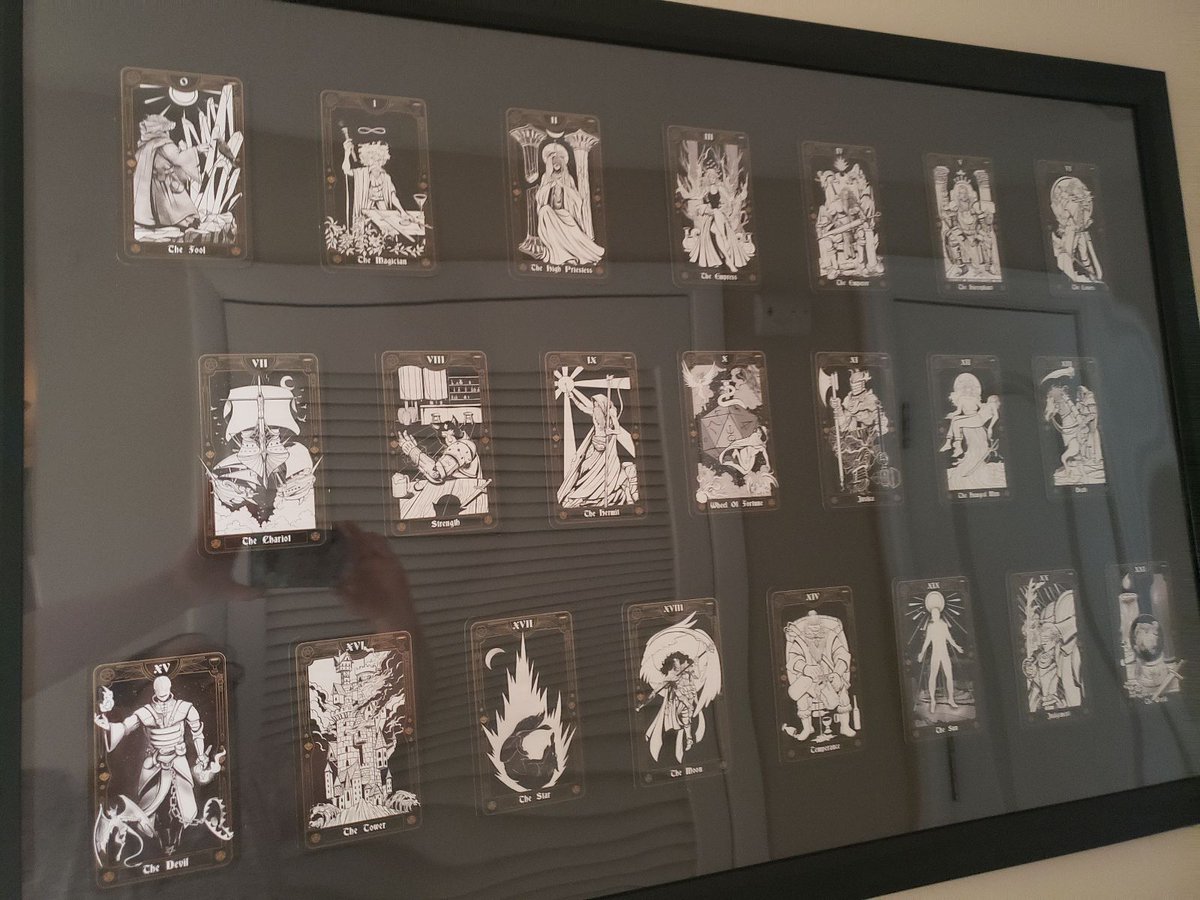 mobalart's tweet photo. A friend framed her complete collection of my tarot cards. It looks awesome!

#tarot #majorarcana #adventurersguide https://t.co/4WoU1LpIMO