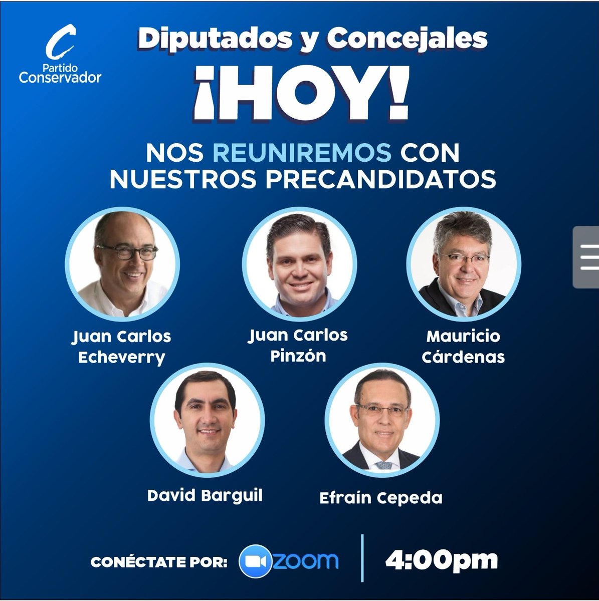 soyconservador's tweet photo. 📣 #Atentos Diputados y Concejales hoy a las 4:00pm es nuestra cita con nuestros precandidatos a la presidencia #GiraVirtual #CandidatoPropio https://t.co/iWOlIegHLF