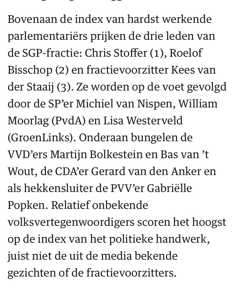 Mooi om in <a href="/nrc/">NRC</a> te lezen dat ik hoog scoor in een ranglijst van hardst werkende Kamerleden. Toch heb ik het sterke gevoel heel veel mensen en organisaties vaak tekort te hebben gedaan, als ik alleen al kijk naar het grote aantal mails dat ik niet heb kunnen beantwoorden.