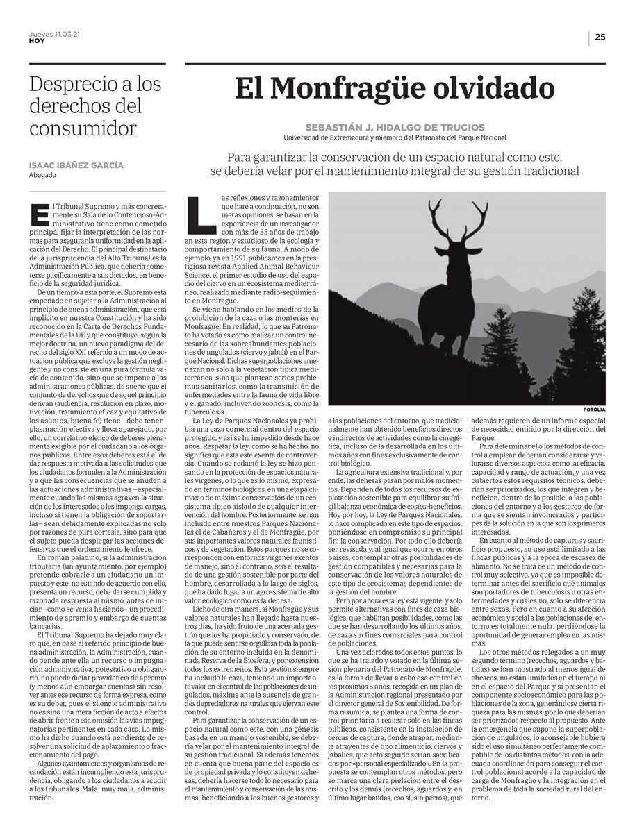 SebashtianJ's tweet photo. articulo que me publicaron ayer en el diario HOY de Extremadura sobre la problemática de conservación del Parque Nacional de Monfragüe https://t.co/f2lfOazVuV